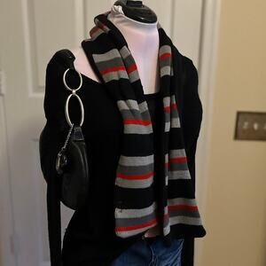 Capelli New York | Black + Gray + Red Stripe Knit Scarf | Grunge Accessory